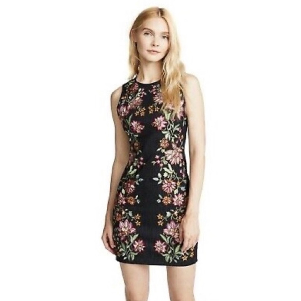 ALICE + OLIVIA Embroidered Nat Cotton-Stretch Mini Dress